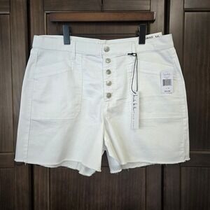 NWT Nicole Miller Nomad Shorts Sz‎ 16 High Rise Stretch Denim Button Fly Raw Hem
